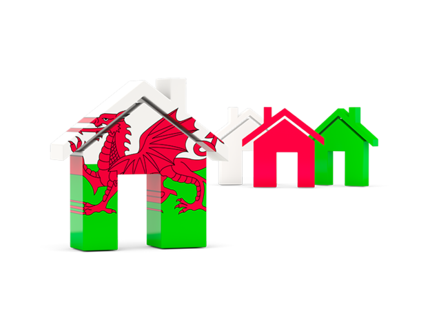 Three houses with flag. Download flag icon of Wales at PNG format