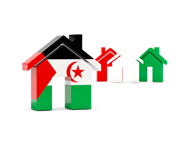 Three houses with flag. Download flag icon of Western Sahara at PNG format