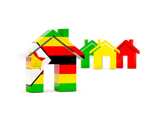 Three houses with flag. Download flag icon of Zimbabwe at PNG format