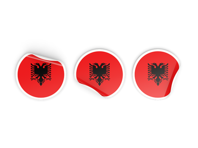 Three round labels. Download flag icon of Albania at PNG format