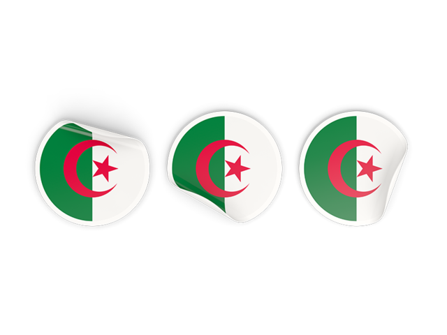 Three round labels. Download flag icon of Algeria at PNG format