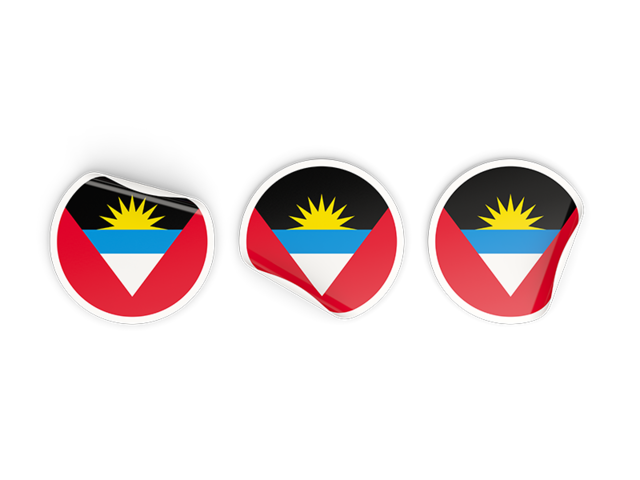 Three round labels. Download flag icon of Antigua and Barbuda at PNG format