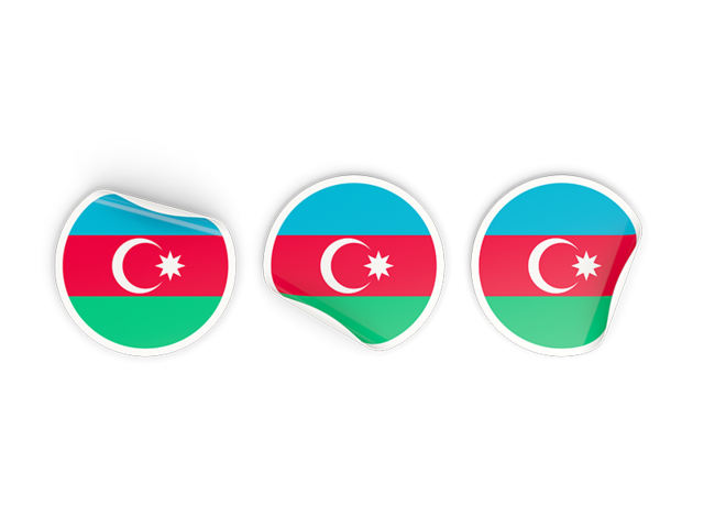 Three round labels. Download flag icon of Azerbaijan at PNG format