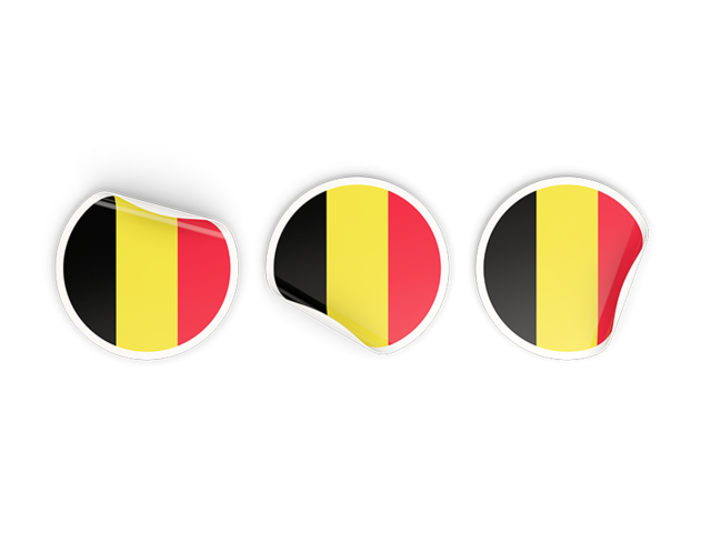 Three round labels. Download flag icon of Belgium at PNG format