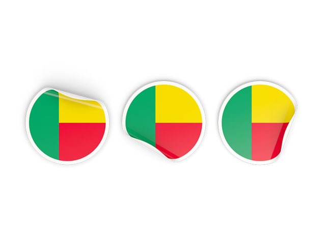 Three round labels. Download flag icon of Benin at PNG format