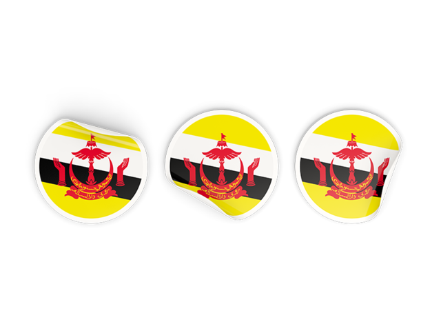 Three round labels. Download flag icon of Brunei at PNG format