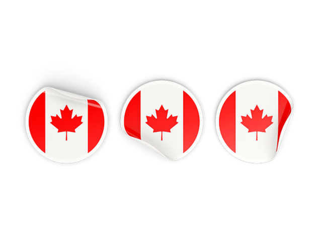 Three round labels. Download flag icon of Canada at PNG format