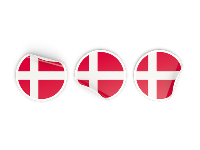 Три круглые наклейки. Скачать флаг. Дания