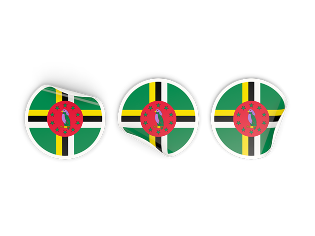 Three round labels. Download flag icon of Dominica at PNG format