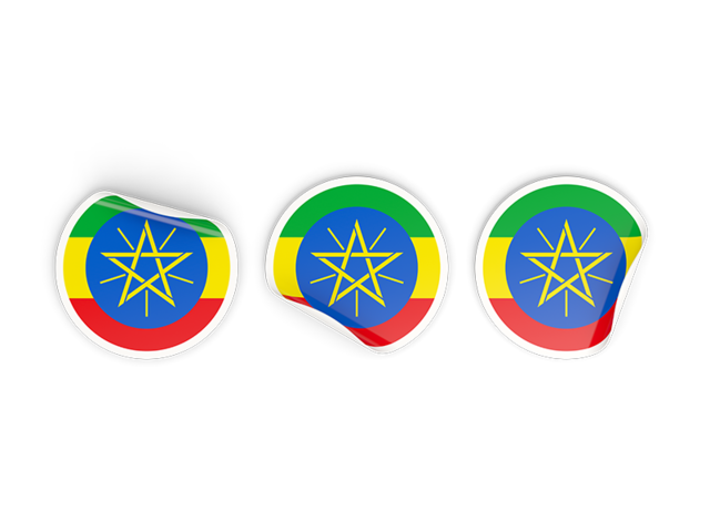 Три круглые наклейки. Скачать флаг. Эфиопия