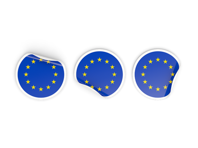 Three round labels. Download flag icon of European Union at PNG format