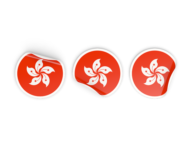 Three round labels. Download flag icon of Hong Kong at PNG format