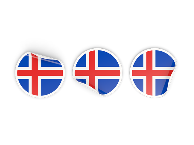 Три круглые наклейки. Скачать флаг. Исландия