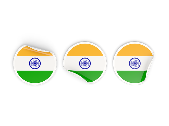 Three round labels. Download flag icon of India at PNG format
