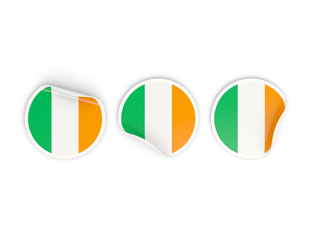 Three round labels. Download flag icon of Ireland at PNG format