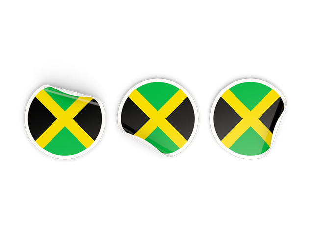 Three round labels. Download flag icon of Jamaica at PNG format