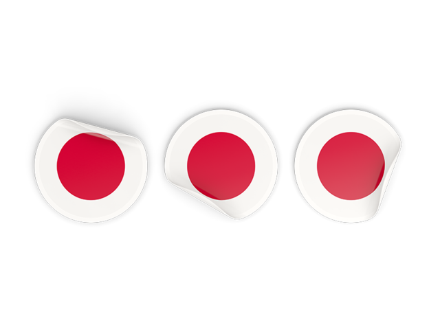 Three round labels. Download flag icon of Japan at PNG format