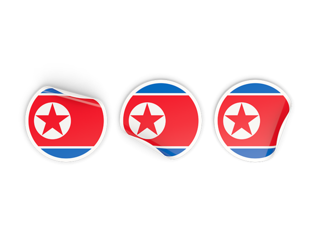 Three round labels. Download flag icon of North Korea at PNG format