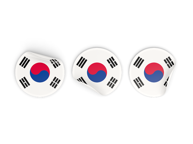 Three round labels. Download flag icon of South Korea at PNG format