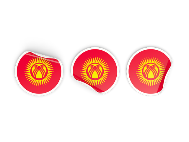 Three round labels. Download flag icon of Kyrgyzstan at PNG format
