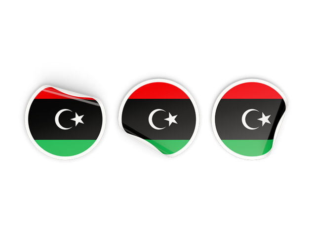 Three round labels. Download flag icon of Libya at PNG format