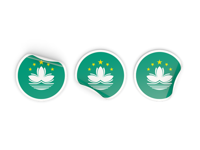 Three round labels. Download flag icon of Macao at PNG format