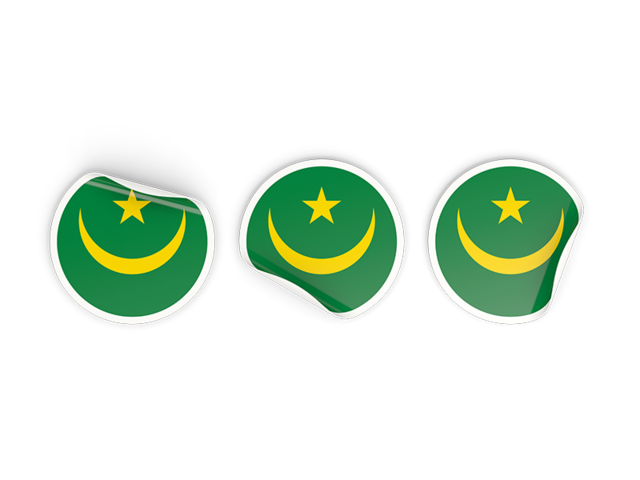 Three round labels. Download flag icon of Mauritania at PNG format