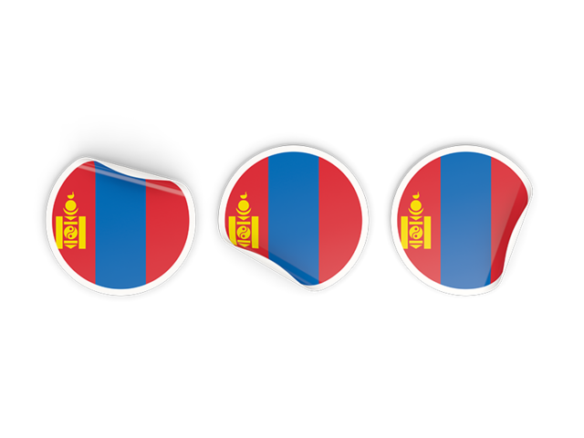 Three round labels. Download flag icon of Mongolia at PNG format