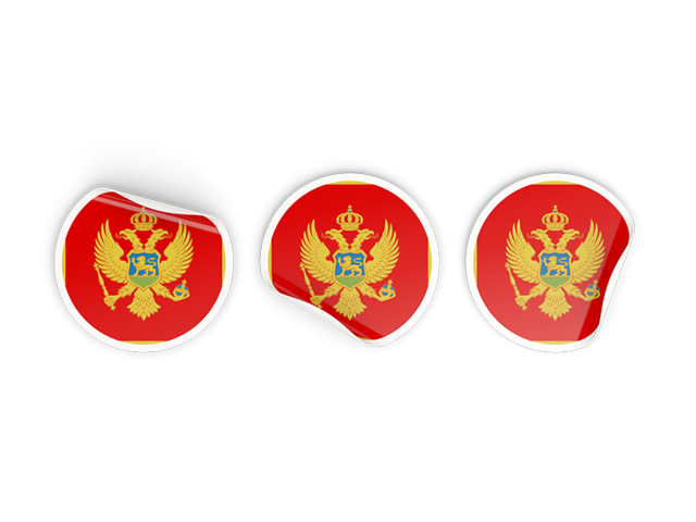 Three round labels. Download flag icon of Montenegro at PNG format