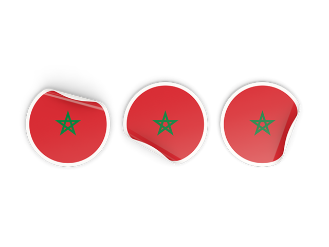 Three round labels. Download flag icon of Morocco at PNG format