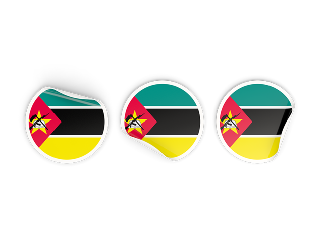 Three round labels. Download flag icon of Mozambique at PNG format