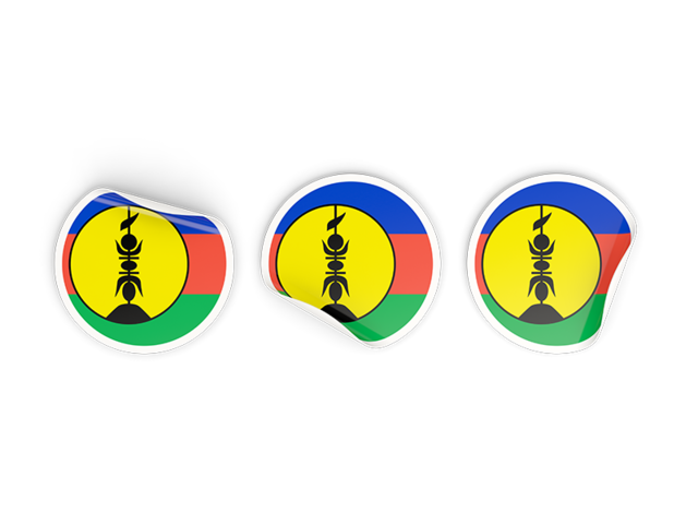 Three round labels. Download flag icon of New Caledonia at PNG format