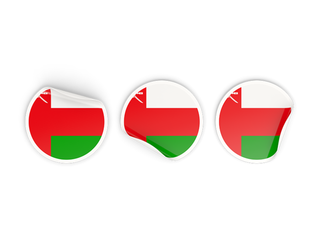 Three round labels. Download flag icon of Oman at PNG format