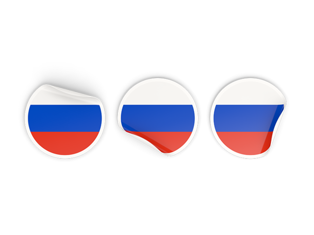 Three round labels. Download flag icon of Russia at PNG format