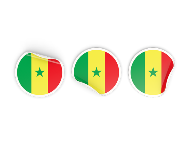 Три круглые наклейки. Скачать флаг. Сенегал