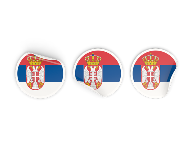 Three round labels. Download flag icon of Serbia at PNG format