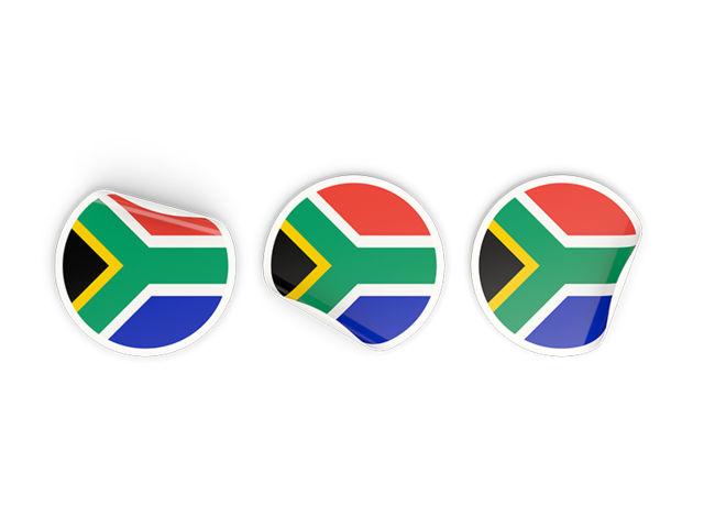 Three round labels. Download flag icon of South Africa at PNG format