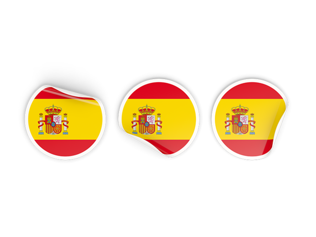 Three round labels. Download flag icon of Spain at PNG format