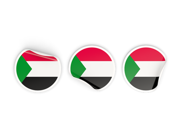 Три круглые наклейки. Скачать флаг. Судан