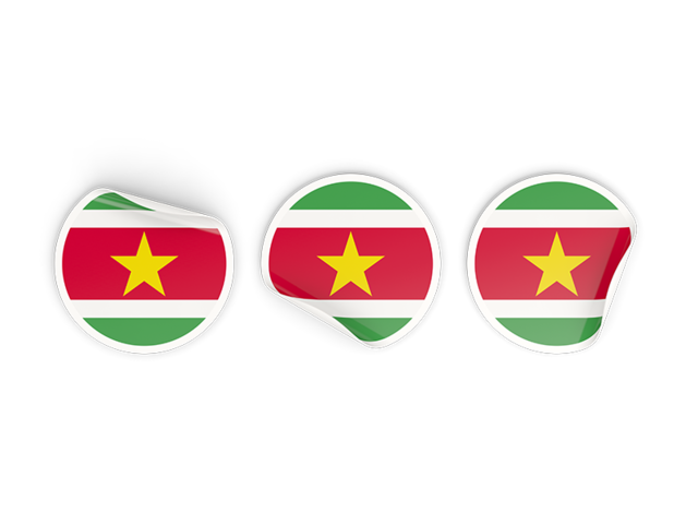 Three round labels. Download flag icon of Suriname at PNG format