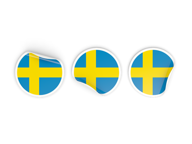 Three round labels. Download flag icon of Sweden at PNG format