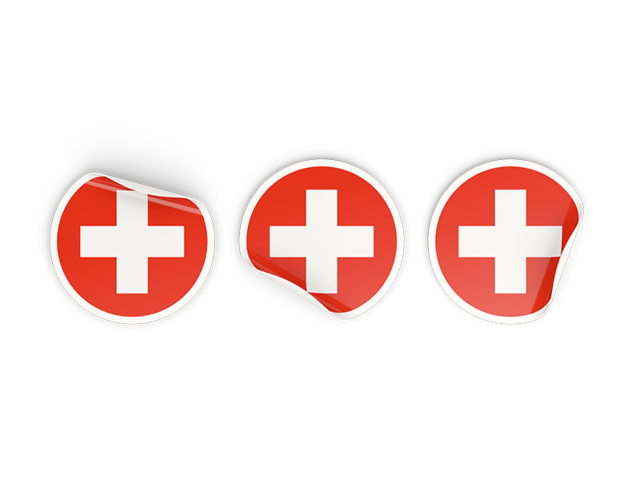 Three round labels. Download flag icon of Switzerland at PNG format