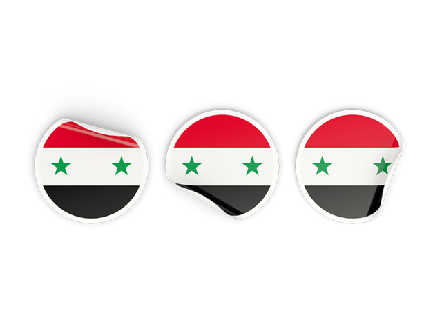 Three round labels. Download flag icon of Syria at PNG format