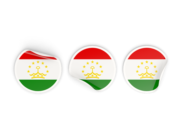 Three round labels. Download flag icon of Tajikistan at PNG format