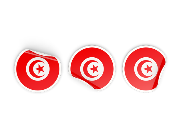 Three round labels. Download flag icon of Tunisia at PNG format