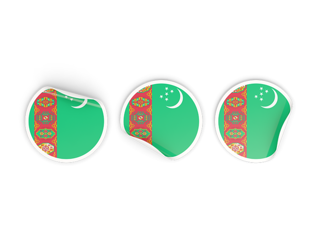 Three round labels. Download flag icon of Turkmenistan at PNG format