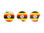 Uganda. Three round labels. Download icon.