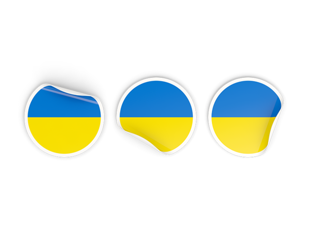 Three round labels. Download flag icon of Ukraine at PNG format