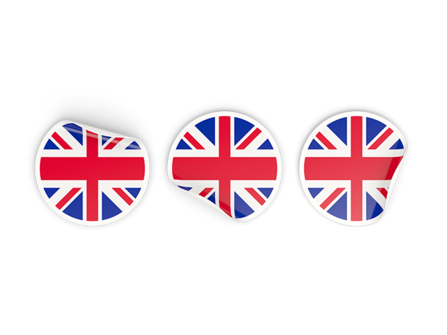 Three round labels. Illustration of flag of United Kingdom