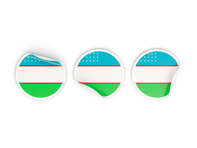 Three round labels. Download flag icon of Uzbekistan at PNG format